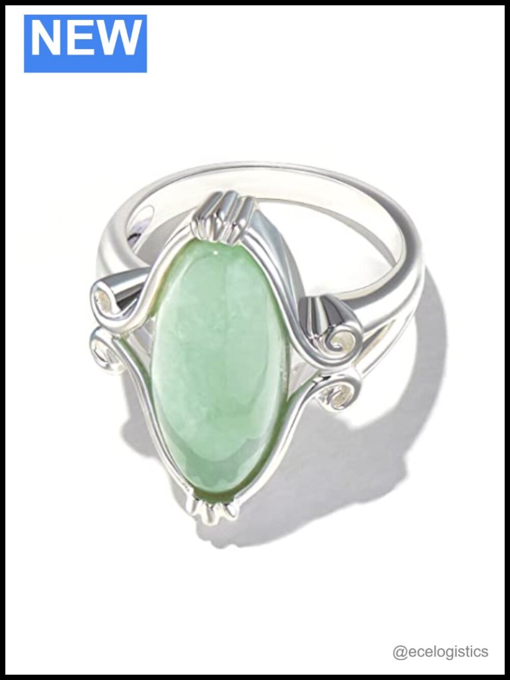 Sterling Silver Jade Oval Ring Celtic Scrollwork Size 6